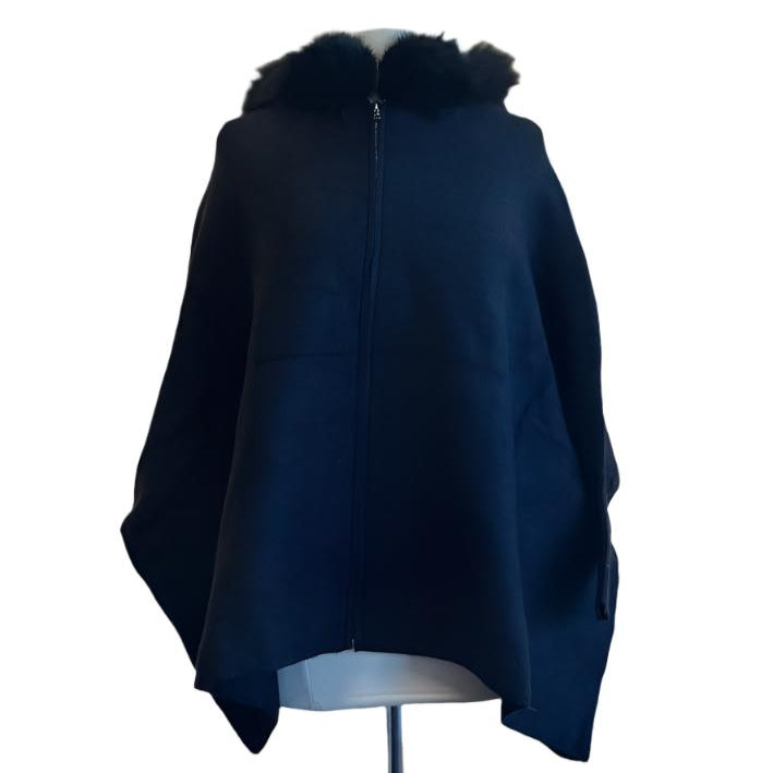 ZIP UP HOODIE WITH FOX TRIMMED HOOD