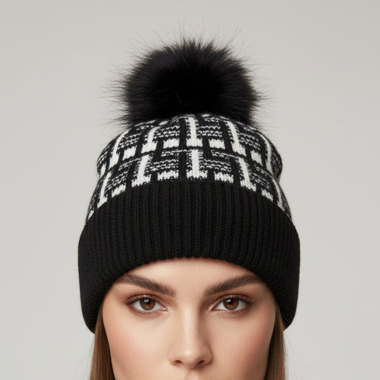 BLACK MIX TWEED KNIT HAT