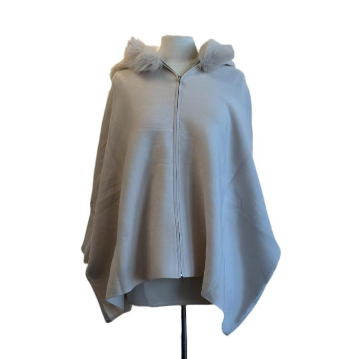 ZIP UP HOODIE WITH FOX TRIMMED HOOD