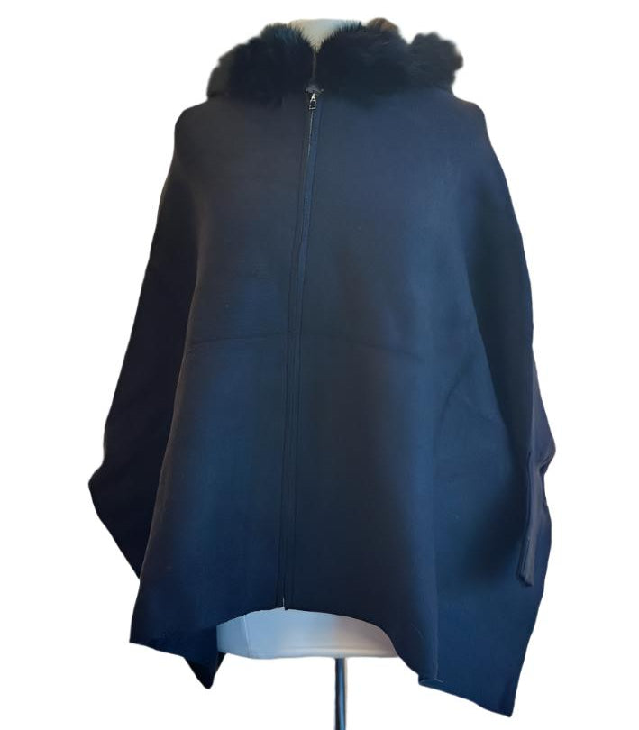 ZIP UP HOODIE WITH FOX TRIMMED HOOD