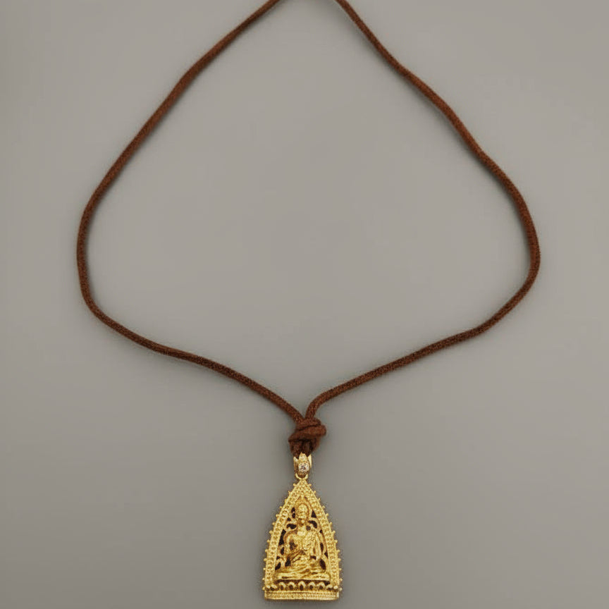 BUDDHA LEATHER GOLD TUBE NECKLACE