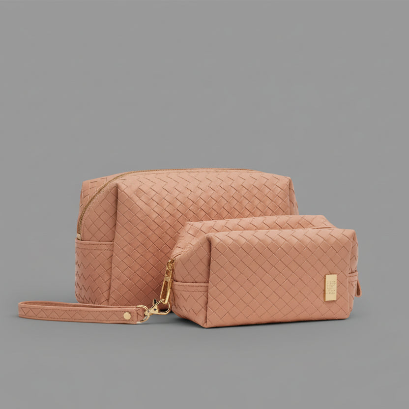 WOVEN PINK COSMETIC BAG SET