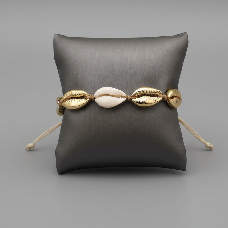 ADJUSTABLE GOLD AND SILVER SHELL BRACELET