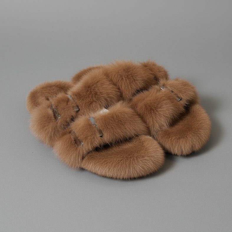 DOUBLE STRAP MINK SLIDES