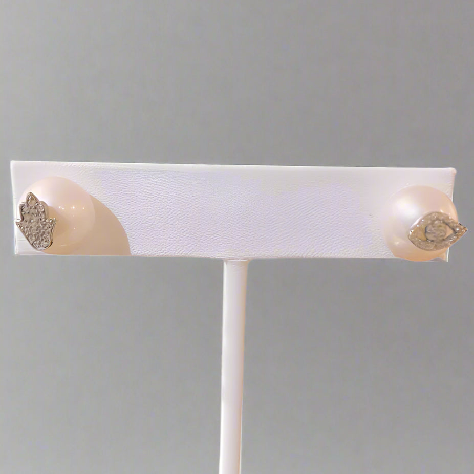 HAMSA/EVIL EYE PEARL STUDS