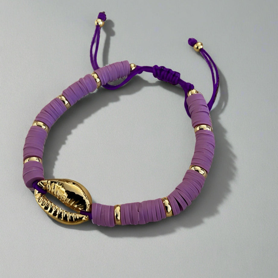ADJUSTABLE PURPLE & GOLD SHELL BRACELET