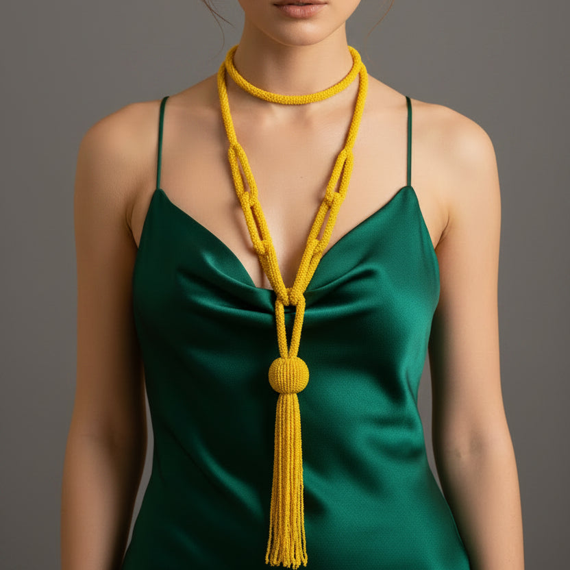 BEADED TASSEL NECKLACE