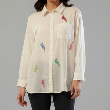 WHITE MINI BOLTS BUTTON DOWN
