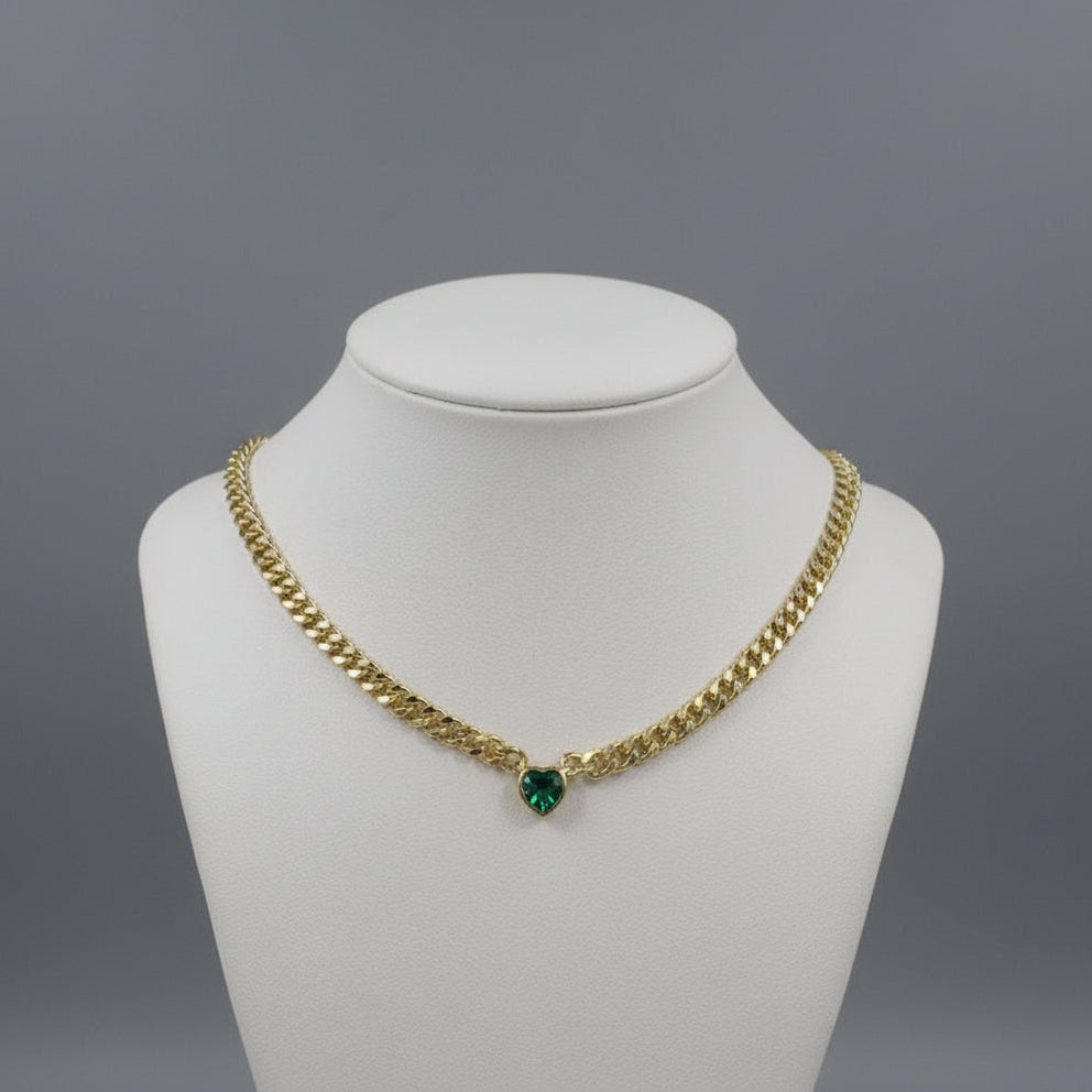 GREEN HEART ON LINK CHAIN NECKLACE