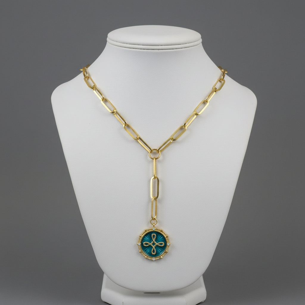 GREEN ENAMEL LOVE NECKLACE