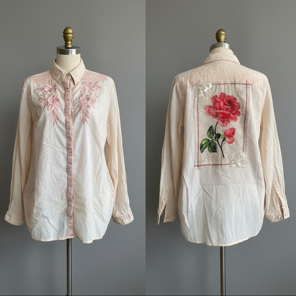PINK VINTAGE SHIRT WITH ROSE PATCH