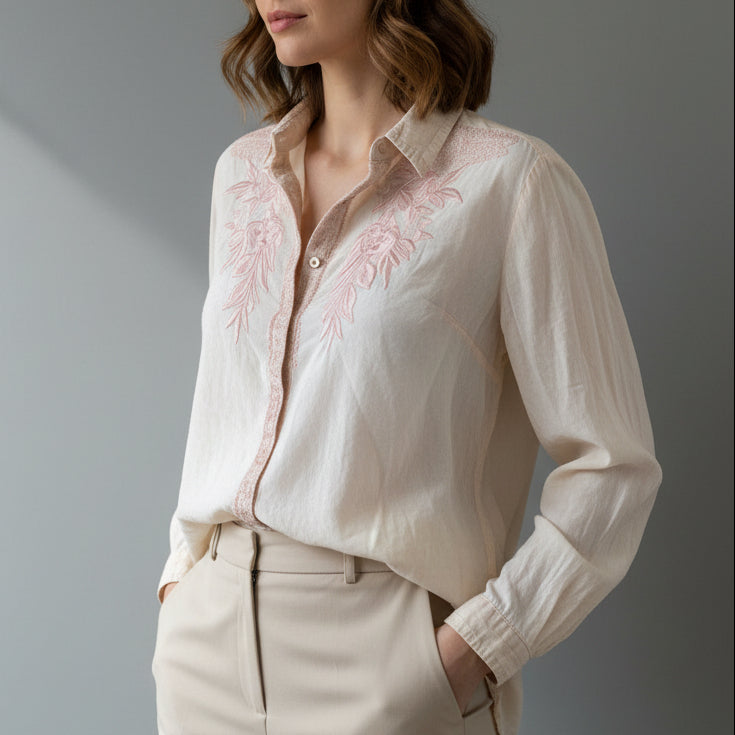 PINK VINTAGE SHIRT WITH ROSE PATCH