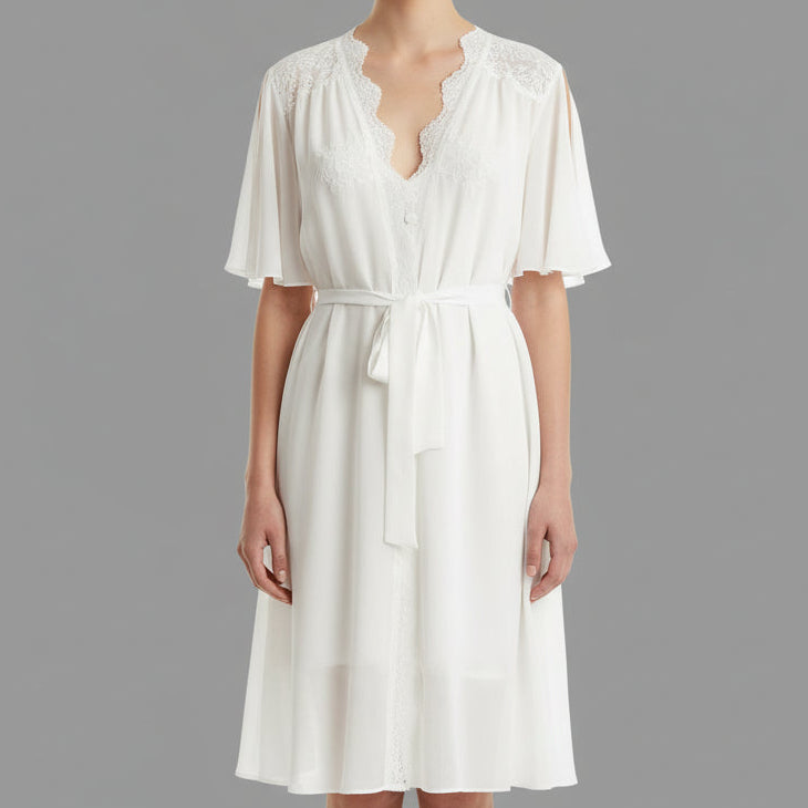 NATALIE LACE TRIM CHIFFON ROBE