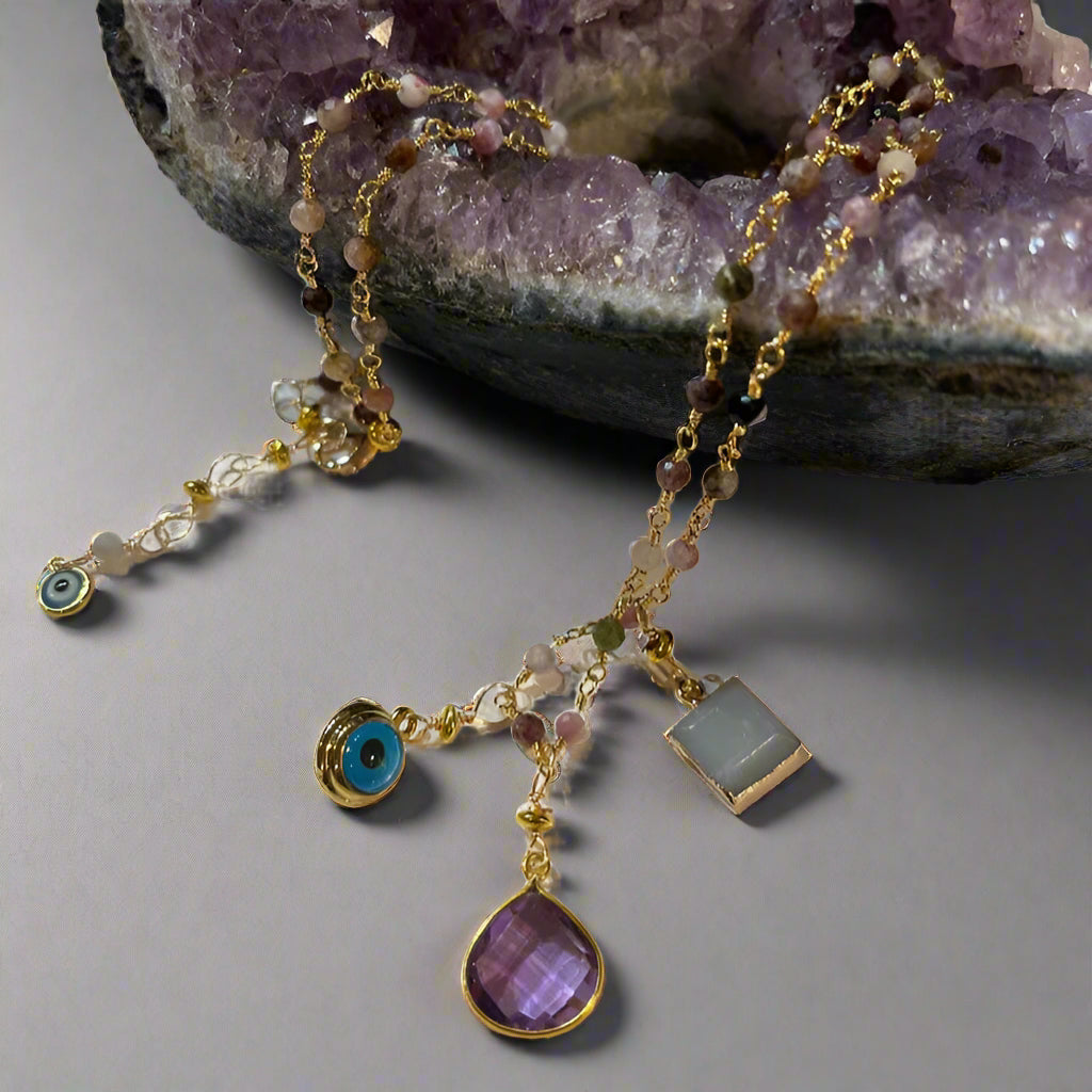 EVIL EYE AMAZONITE AMETHYST NEC