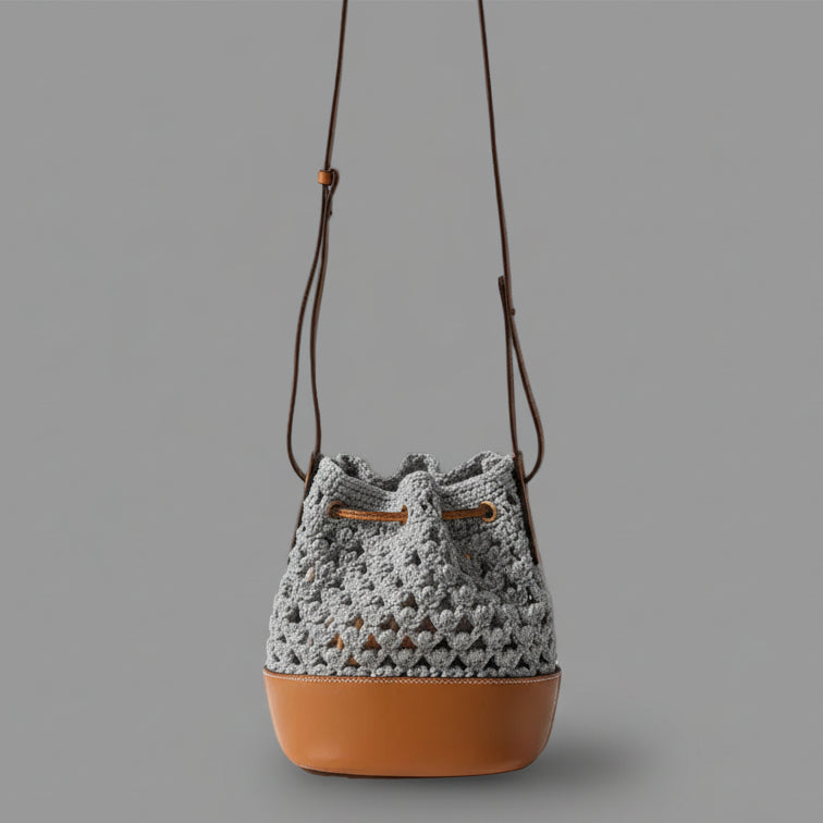 VEGAN LEATHER CROCHET BUCKET BAG