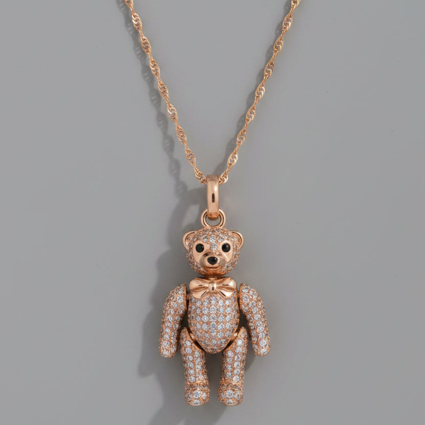 ROSE GOLD PAVE TEDDY NECKLACE