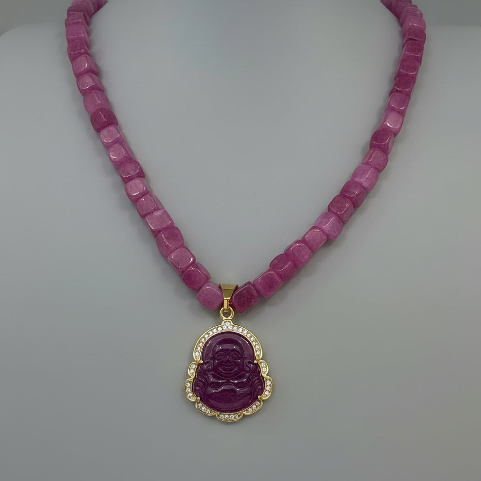 PINK TOURMALINE RUBY BUDDHA NECKLACE
