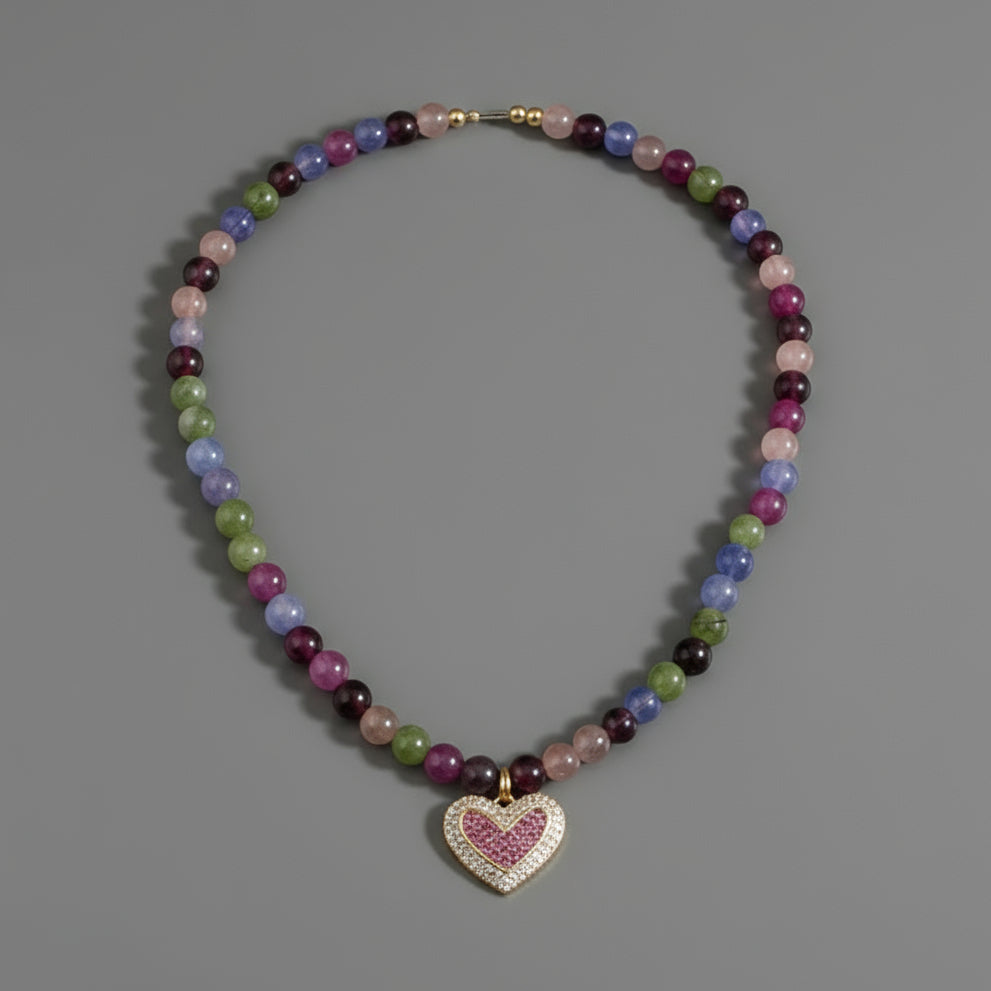 TOURMALINE W PAVE HEART NECKLACE