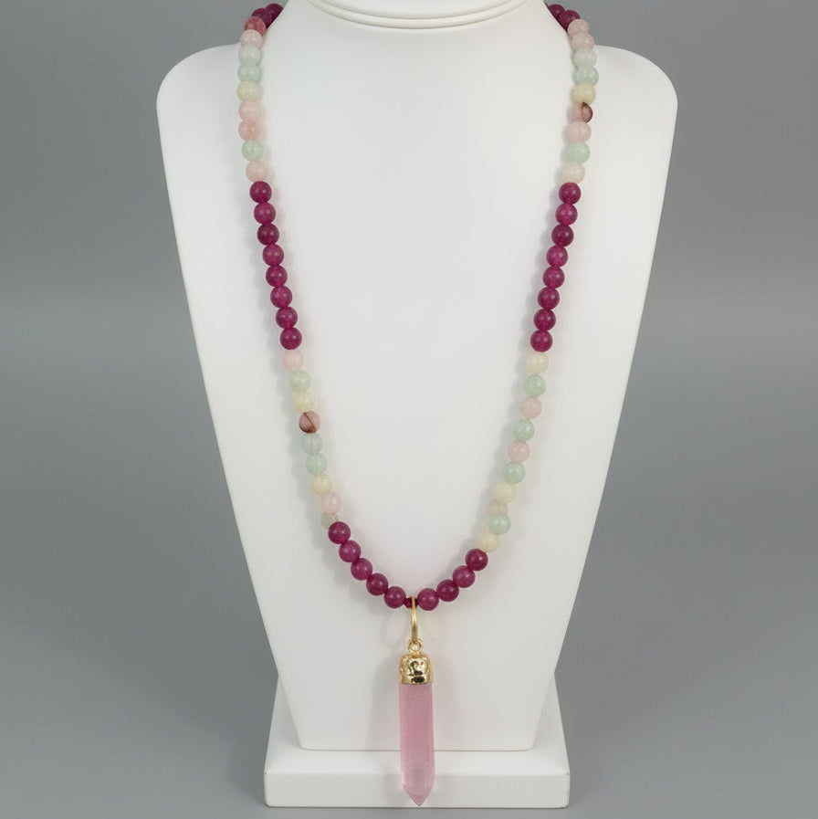TOURMALINE JASPER W/ PINK CRYSTAL NECKLACE