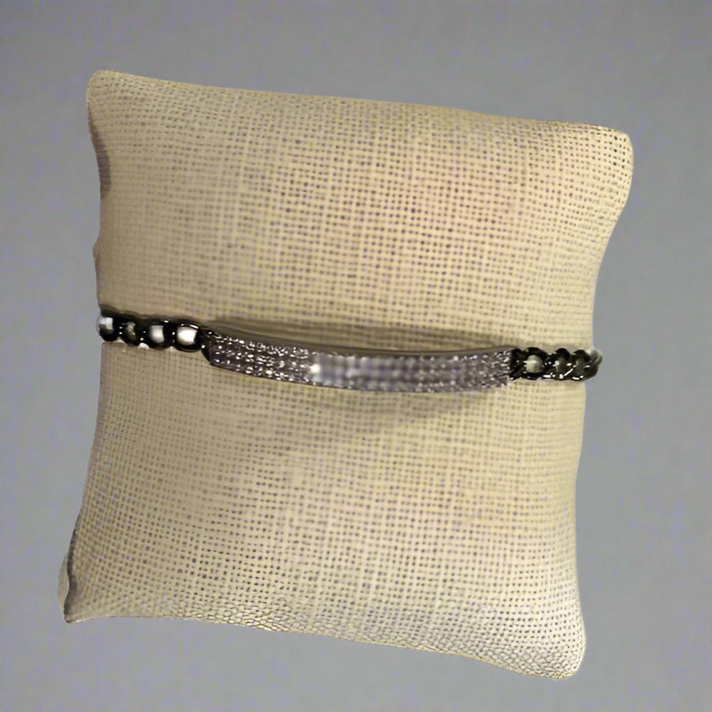 STERLING SILVER PAVE ID BRACELET