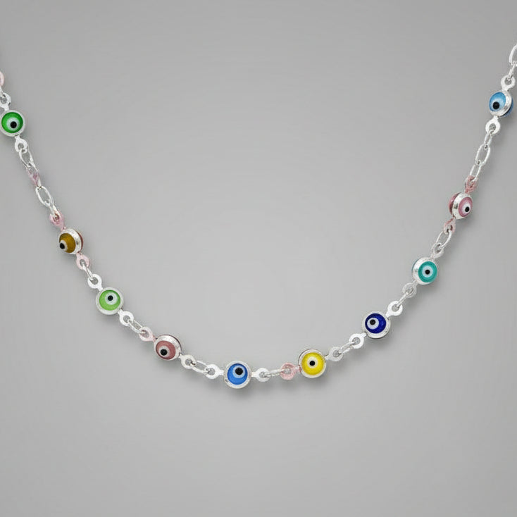 STERLING SILVER COLORFUL EVIL EYE NECKLACE