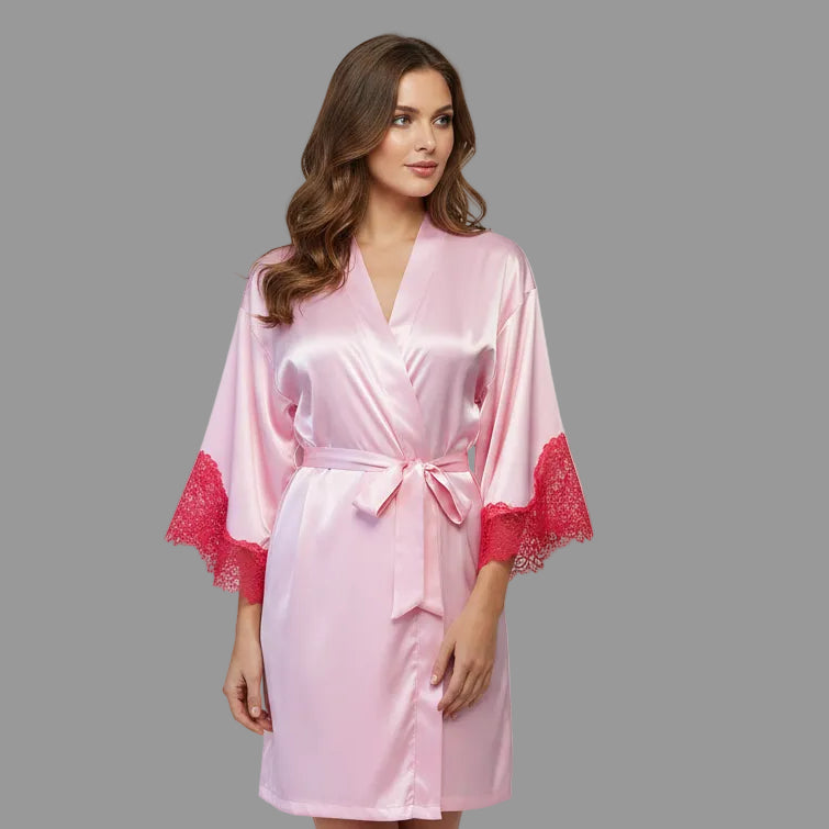 PINK SATIN WITH LACE ROBE