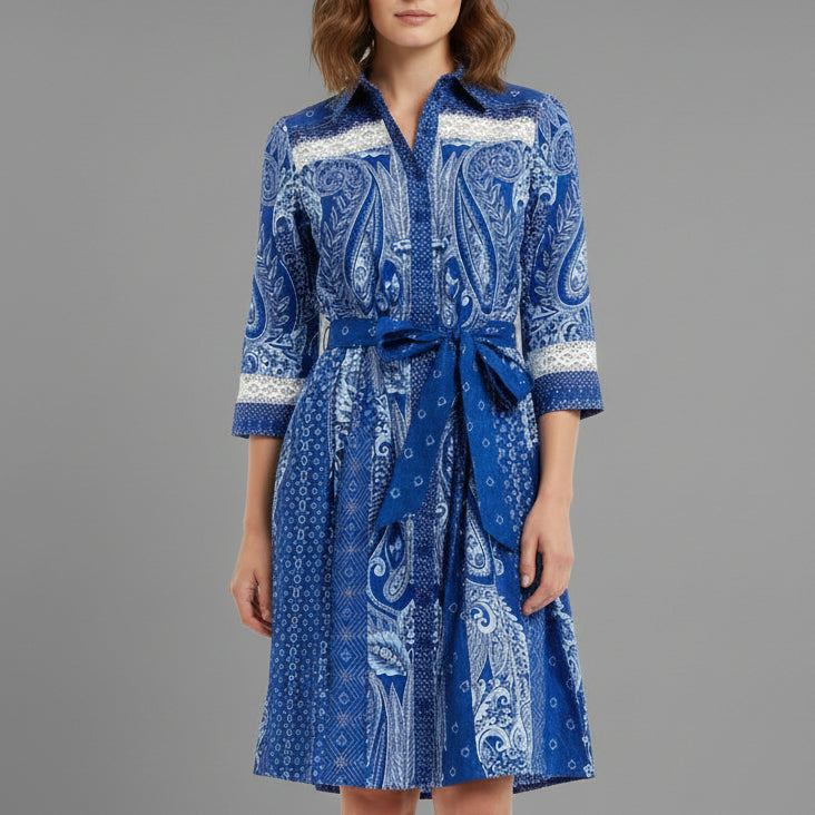 COLLARED BLUE AND WHITE SHIRT DRESS