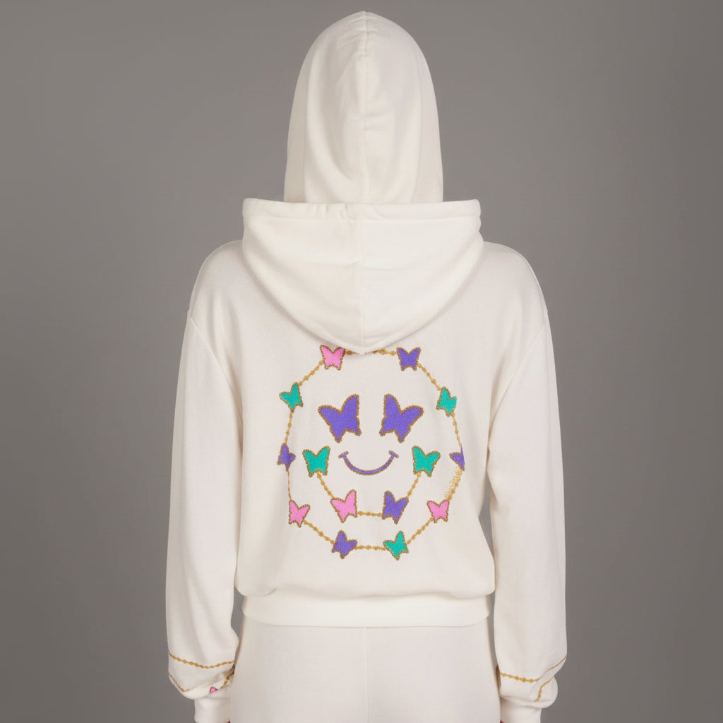 BUTTERFLY CHARM HAPPYFACE ZIP UP SWEATSHIRT