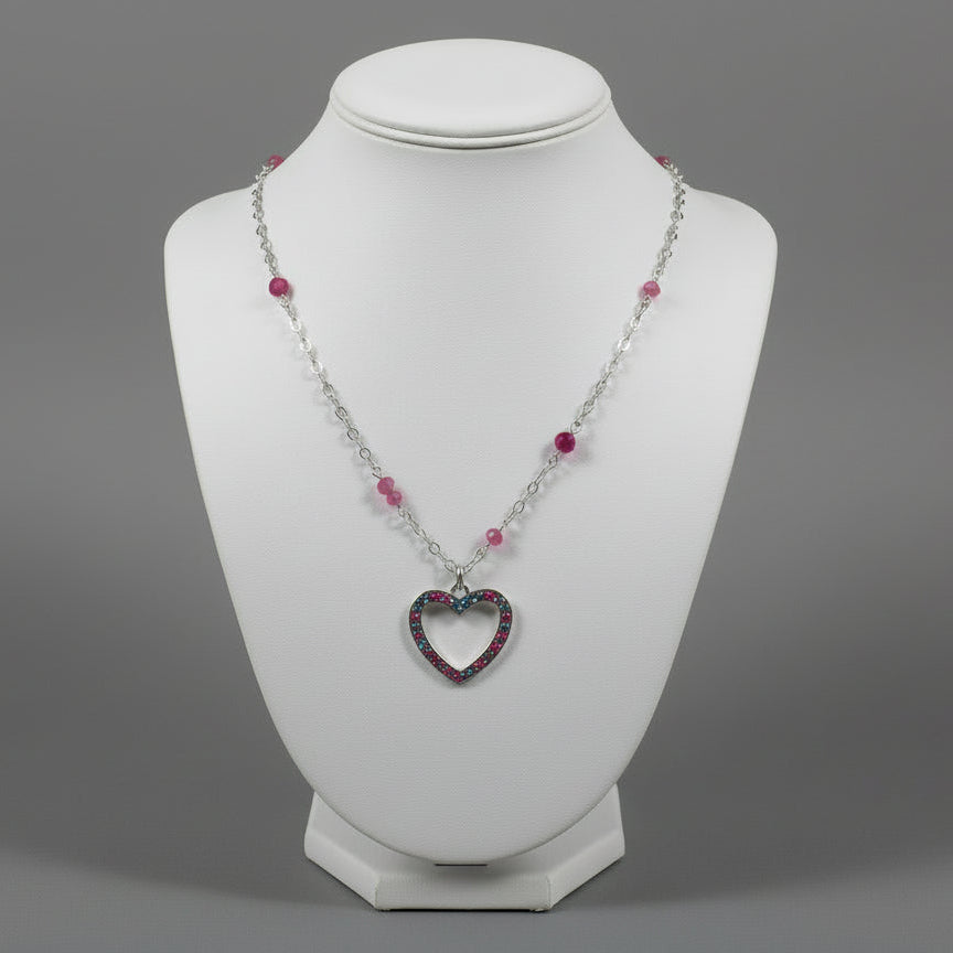 SAPPHIRE SS AGATE HEART NECKLACE
