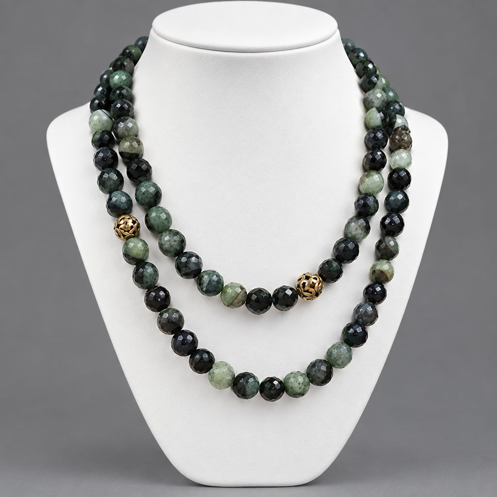 GREEN BLACK ONYX AGATE PALITE PEARL NECKLACE