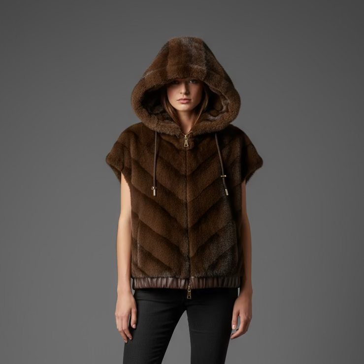 FUR VEST W/ HOOD