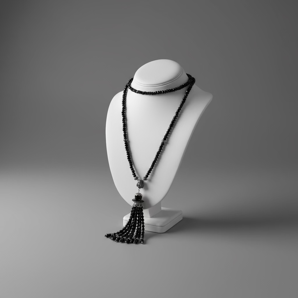 ONYX/SILVER TASSEL BUDDHA NECKLACE