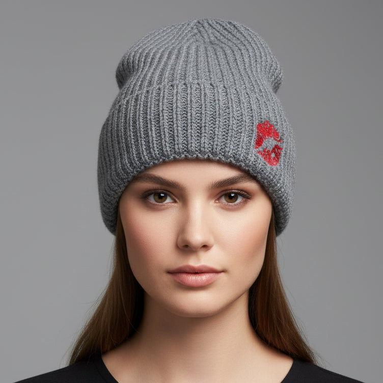 CASHMERE SLOUCH GRAY BEANIE HAT