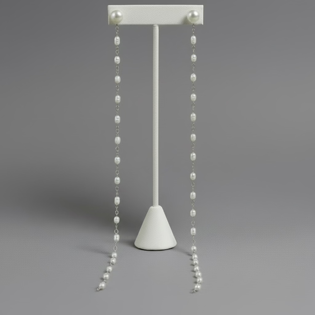 10" LONG PEARL SILVER EARRING