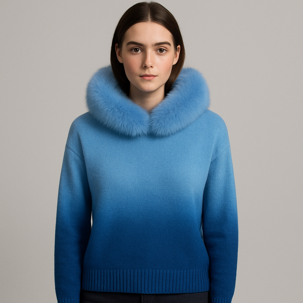CASHMERE HOODIE WITH FUR TRIM