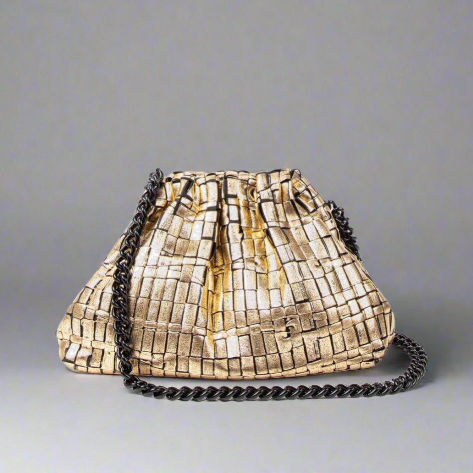 MINI GAME WOVEN LAMINATED CLUTCH