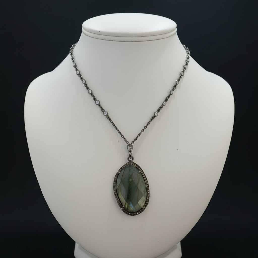 LABRADORITE CABOCHON TOPAZ STONE NECKLACE