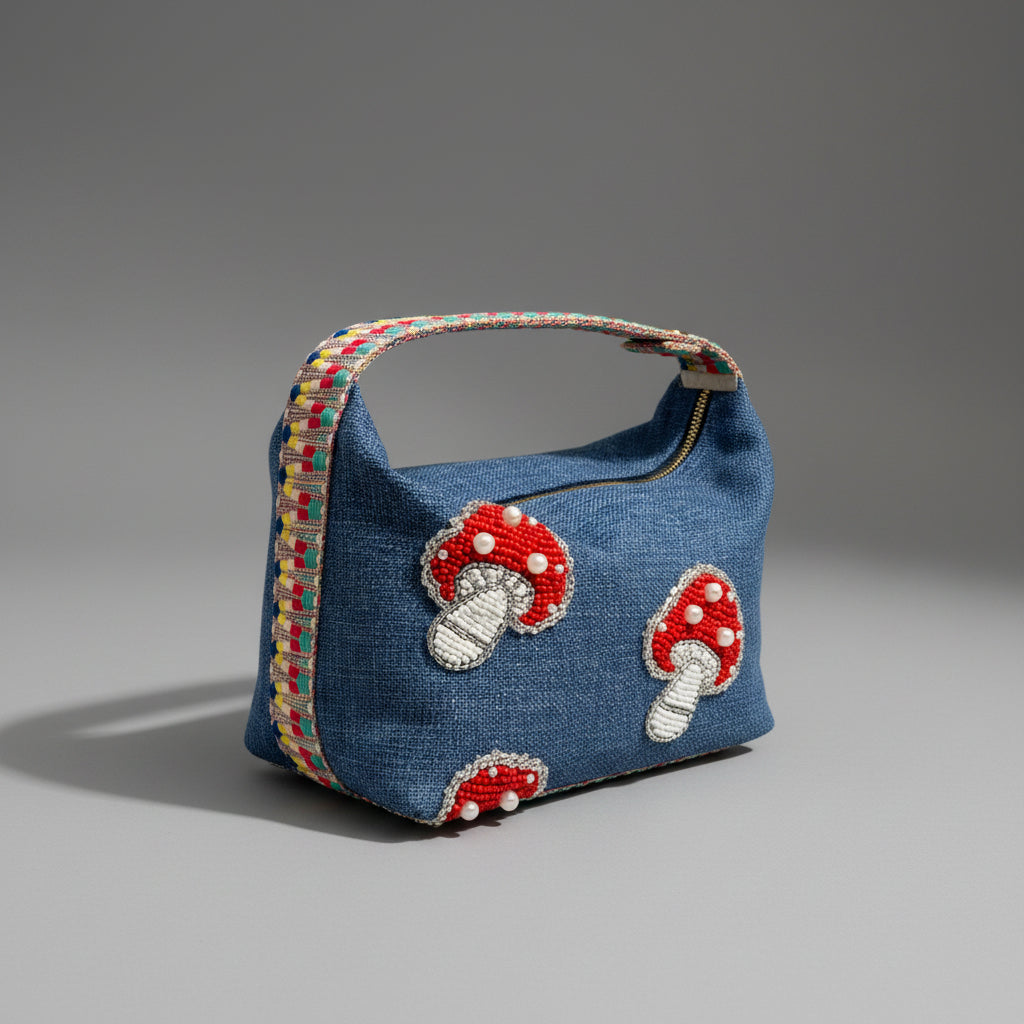 DENIM MUSHROOM CLUTCH BAG