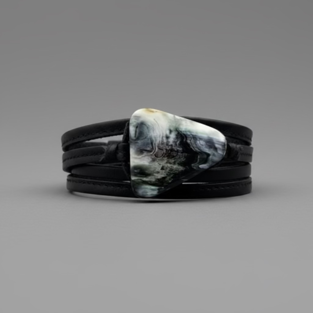 HORN STERLING AND LEATHER BRACELET