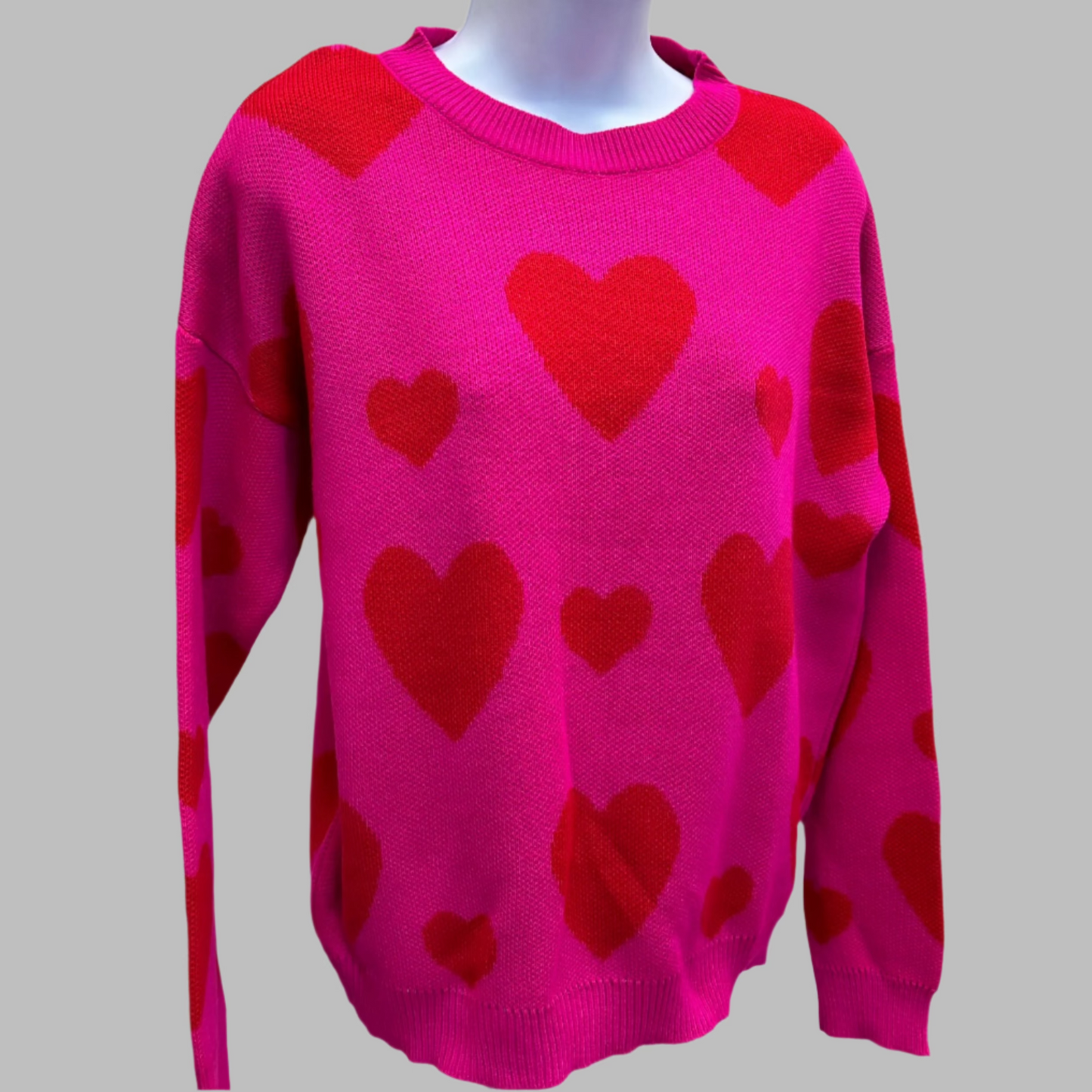 BRIGHT PINK HEART SWEATER