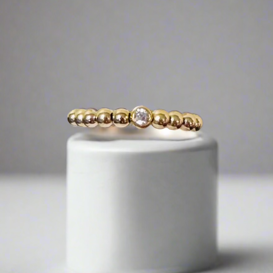 GOLD FILLED BEADED RING WITH CHARM