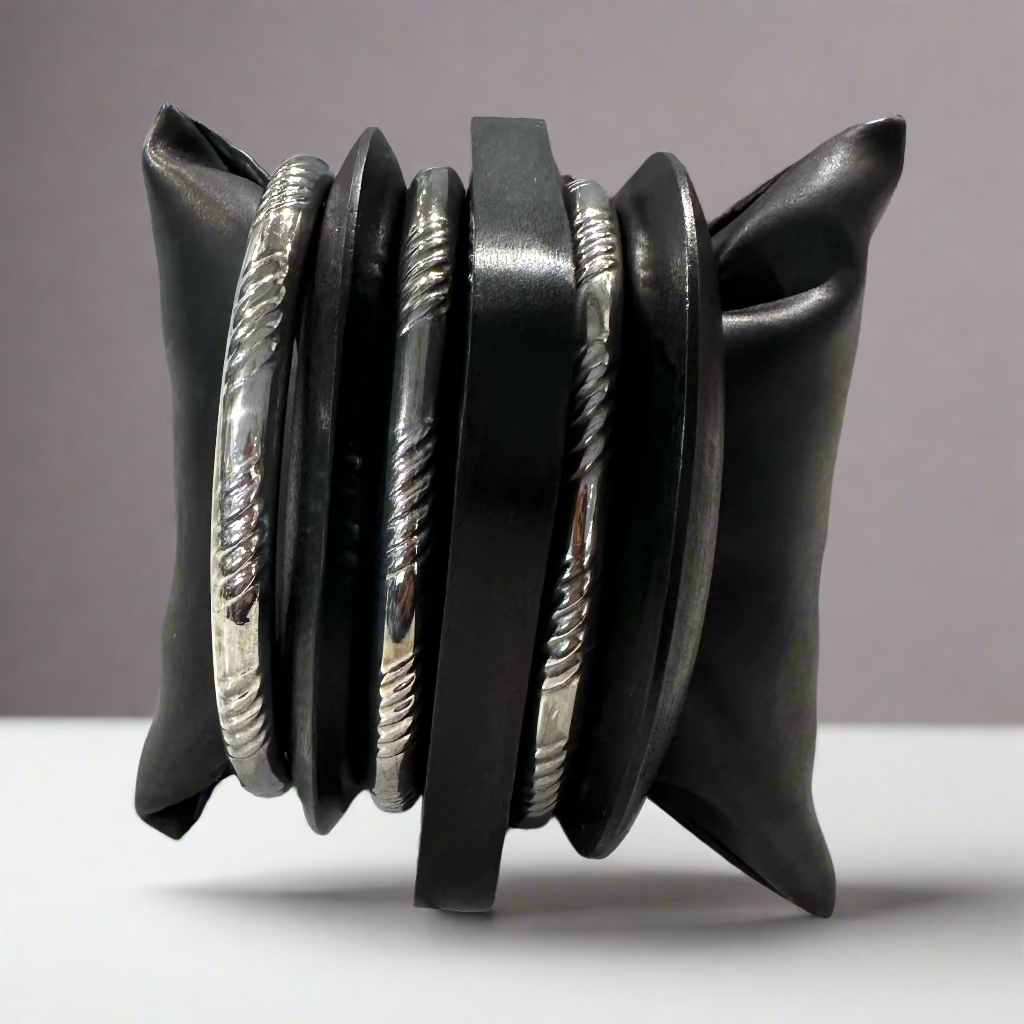WOOD & STAINLESS 6 BANGLE SET