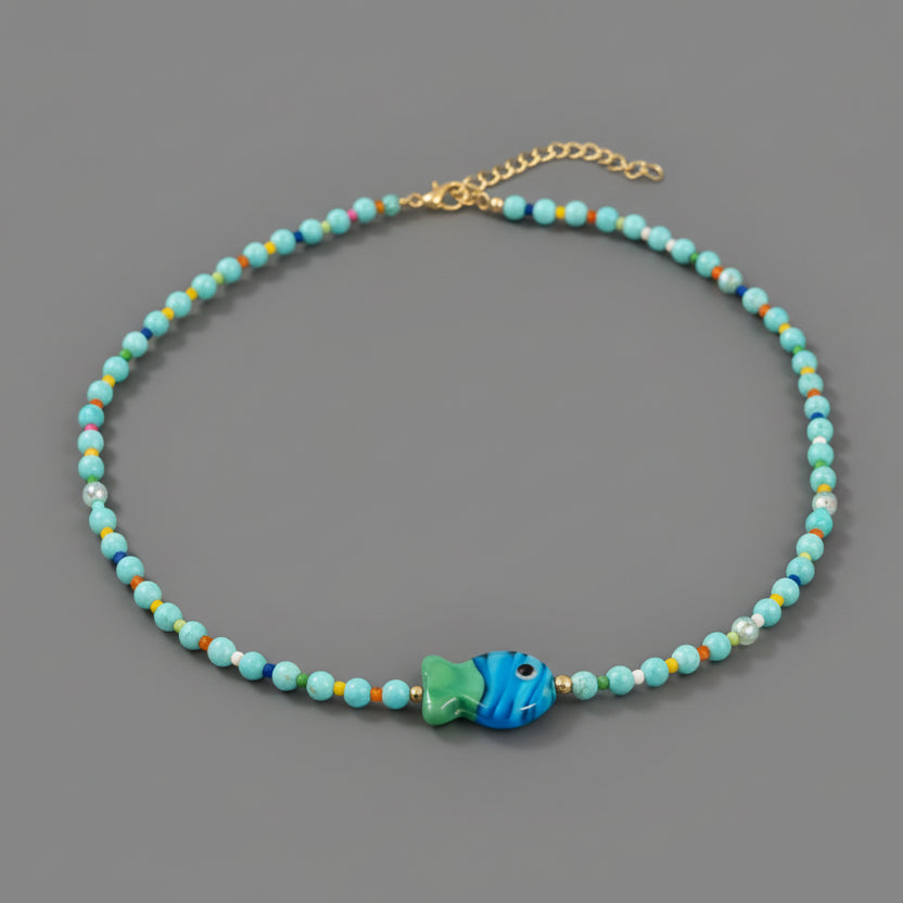 BLUE GLASS FISH NECKLACE