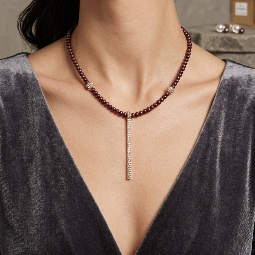 RED PEARL PAVE NECKLACE