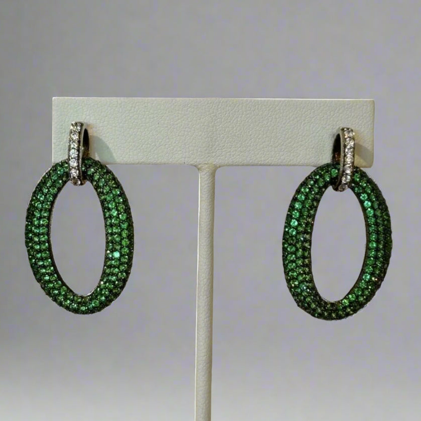GREEN WHT CZ EARRINGS