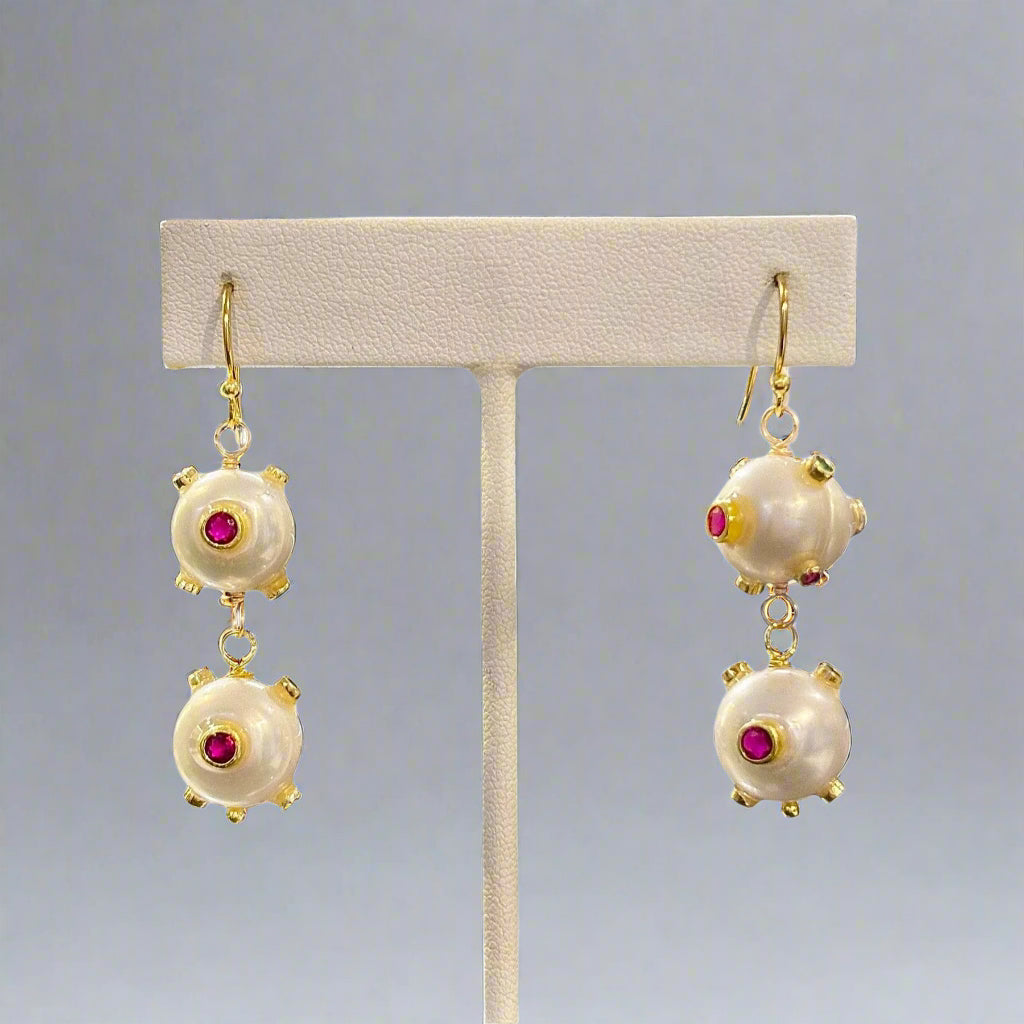 DBL PEARL MULTI STONE EARRINGS