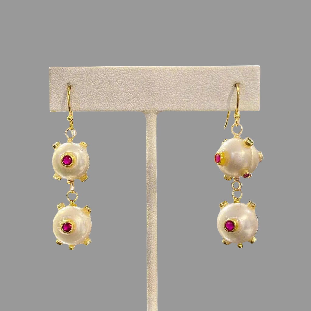 DBL PEARL MULTI STONE EARRINGS