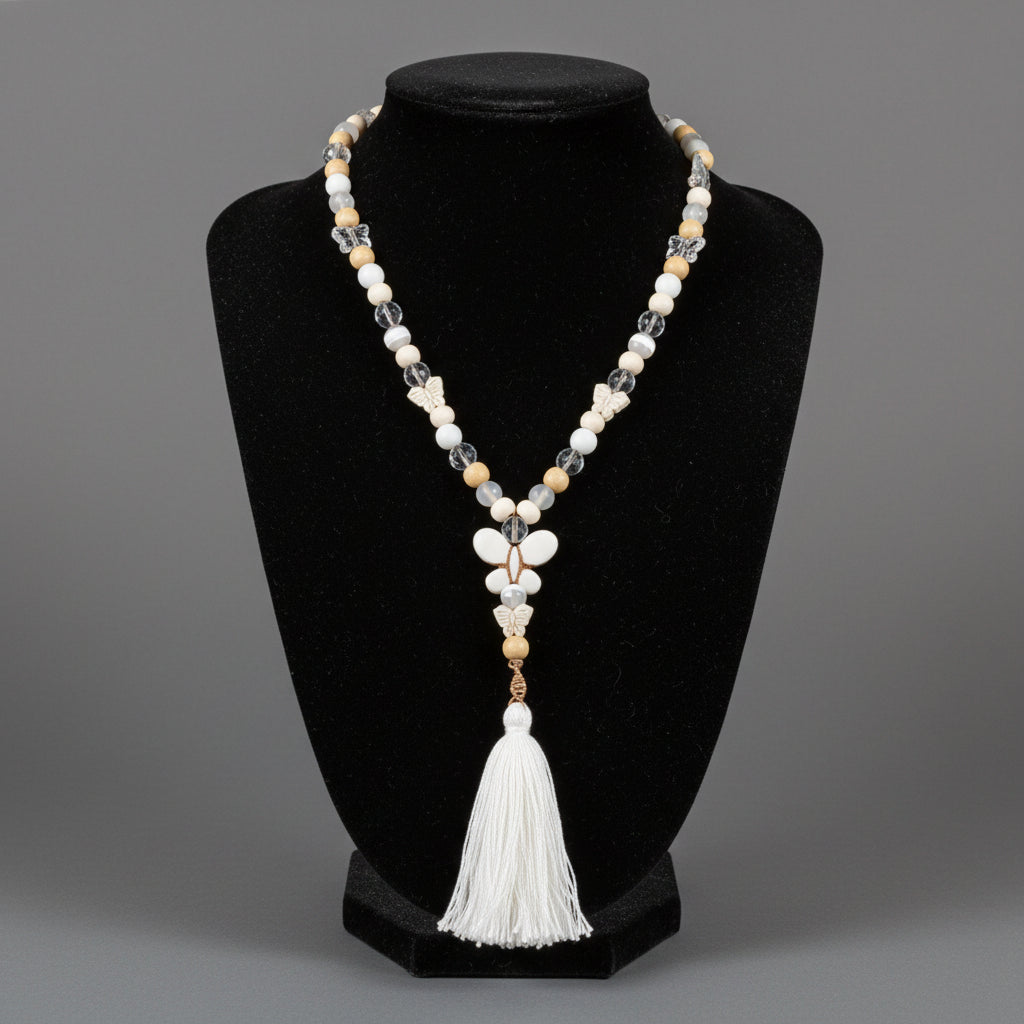 HOWLITE AGATE BUTTERFLY TASSEL NECKLACE