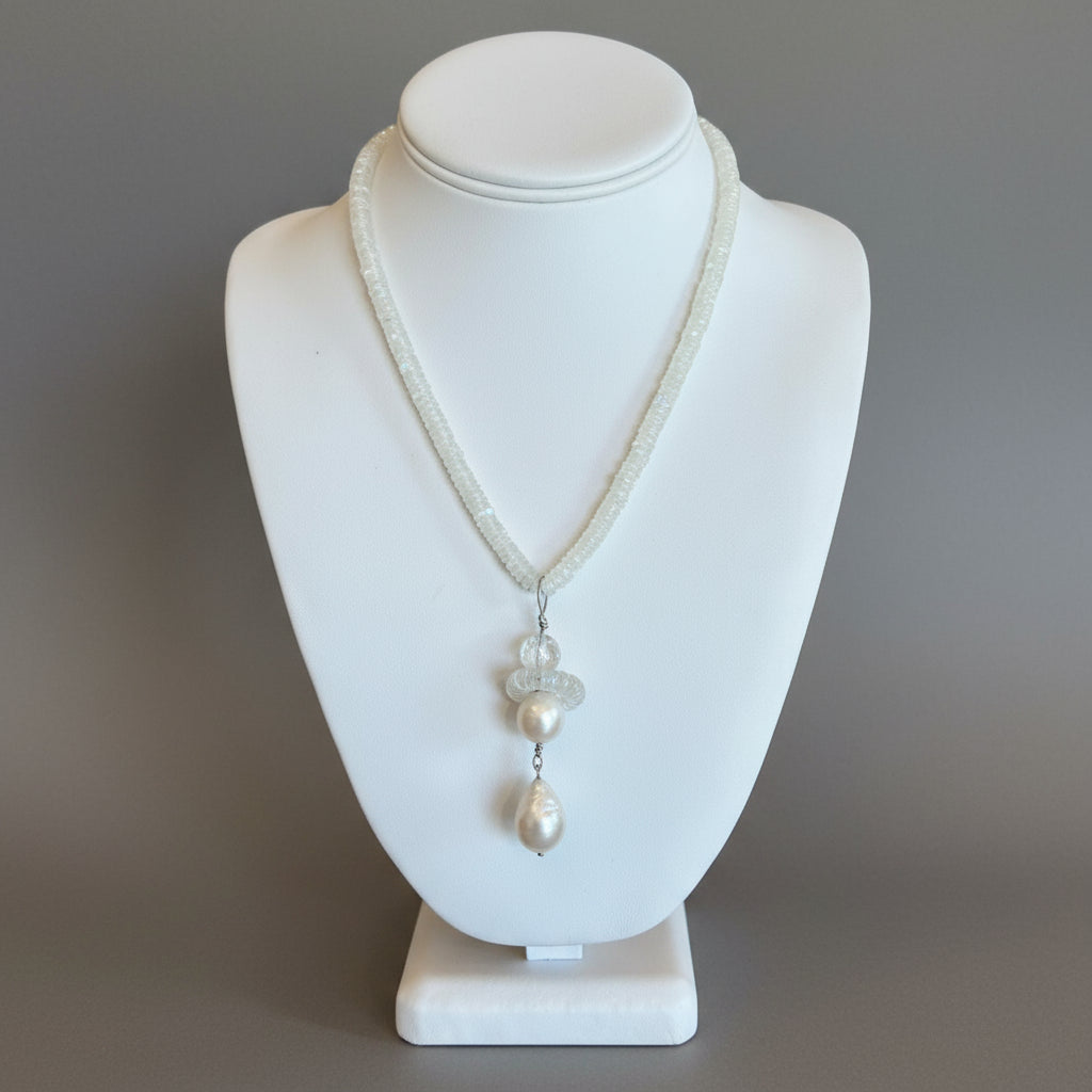 MOONSTONE QUARTZ CRYSTAL PEARL NECKACE