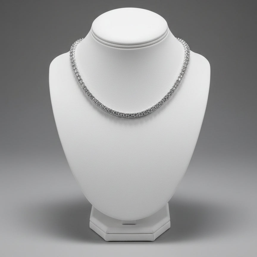 Necklace on a mannequin bust with a blurred background